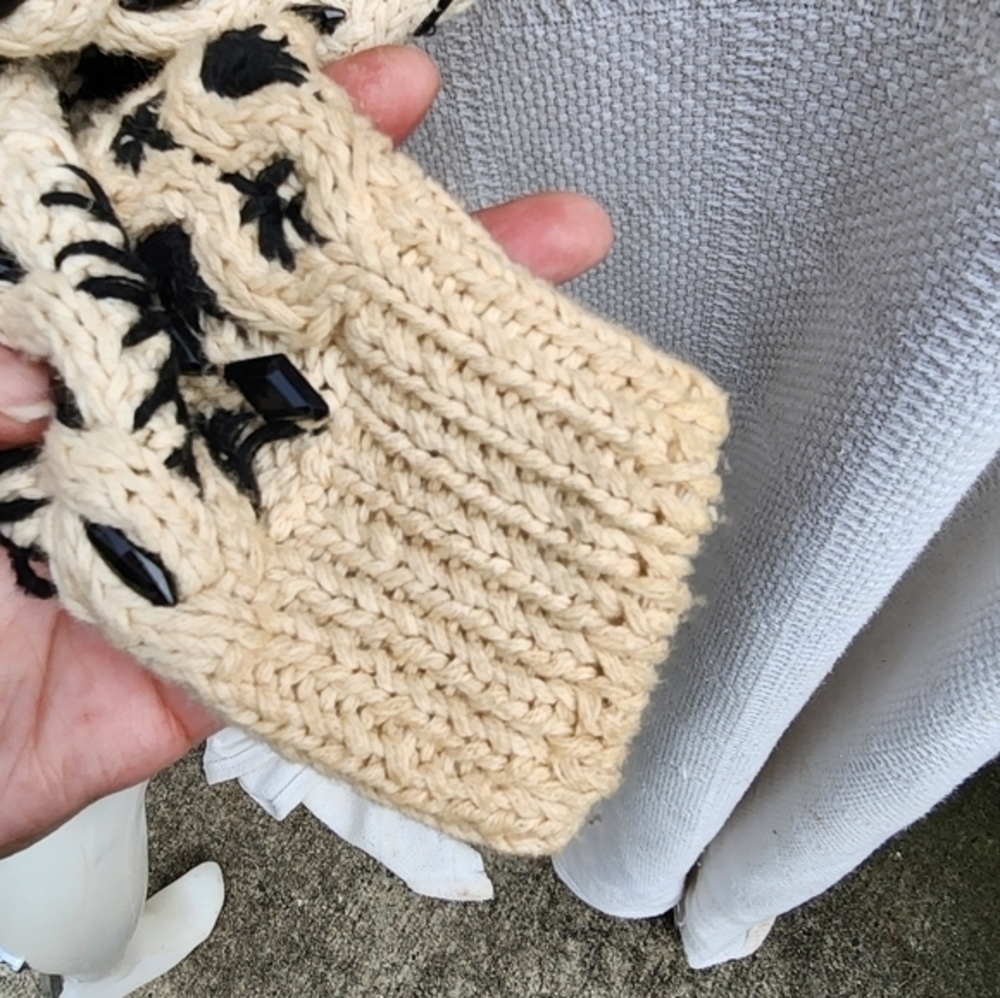 Vintage Cotton Ramie Popcorn Cable Knit Sweater Black Cream M/L - Picture 14 of 16
